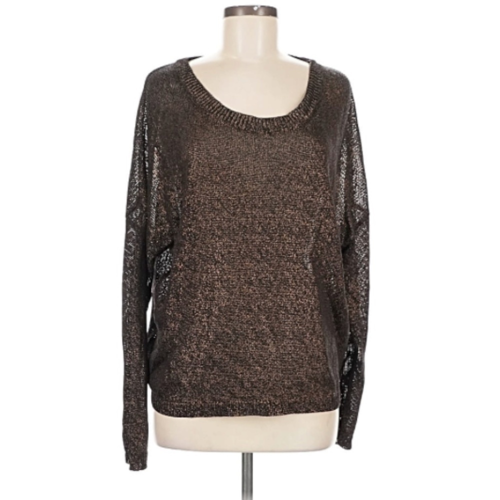VINCE Bronze Metallic Coated Round Neck Sweater Size Large